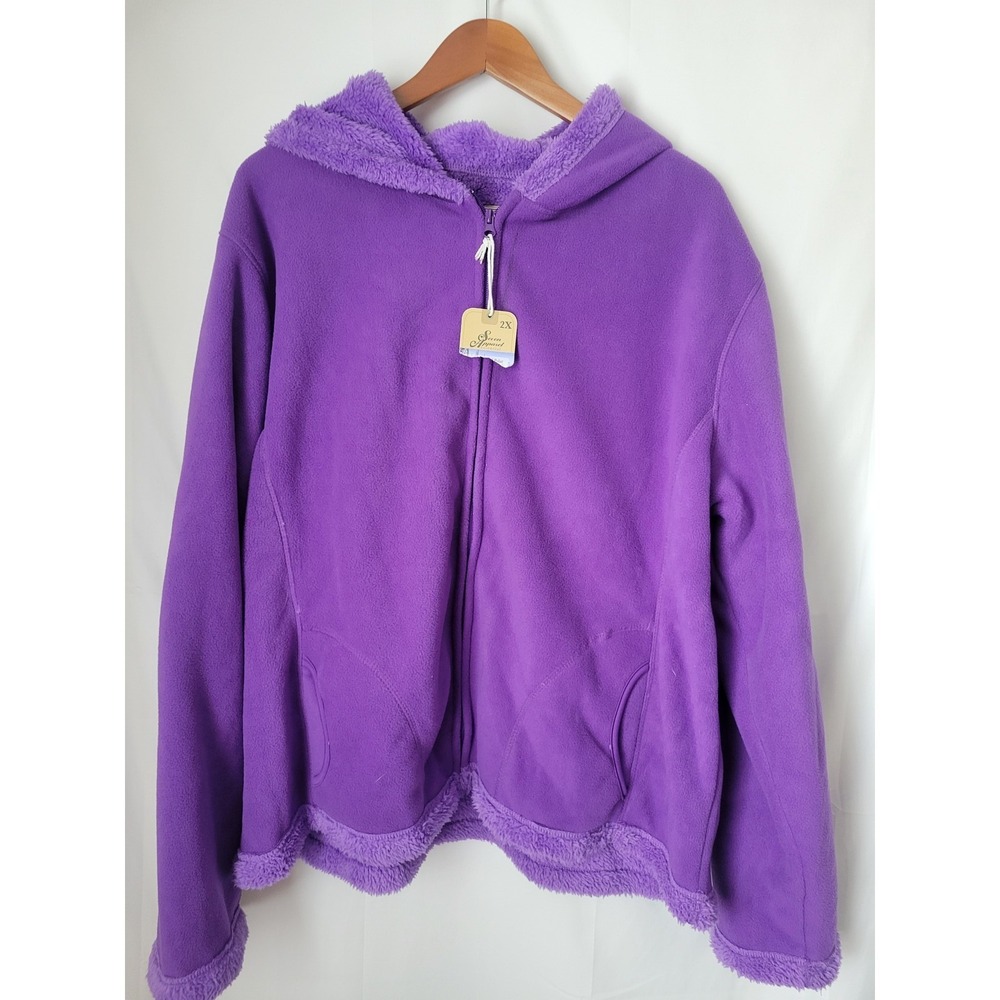 Seven Apparel Women's Purple Full Zip Fleece Hoodie Jacket Sherpa NWT 2XL